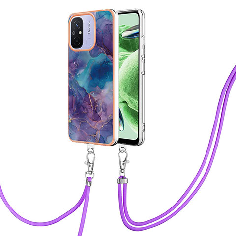 Handyhülle Silikon Hülle Gummi Schutzhülle Flexible Modisch Muster mit Schlüsselband Lanyard YB7 für Xiaomi Poco C55 Violett