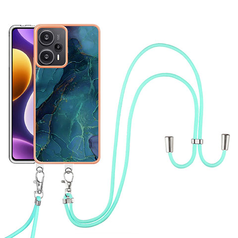 Handyhülle Silikon Hülle Gummi Schutzhülle Flexible Modisch Muster mit Schlüsselband Lanyard YB7 für Xiaomi Poco F5 5G Grün