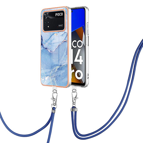 Handyhülle Silikon Hülle Gummi Schutzhülle Flexible Modisch Muster mit Schlüsselband Lanyard YB7 für Xiaomi Poco M4 Pro 4G Blau