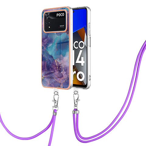 Handyhülle Silikon Hülle Gummi Schutzhülle Flexible Modisch Muster mit Schlüsselband Lanyard YB7 für Xiaomi Poco M4 Pro 4G Violett