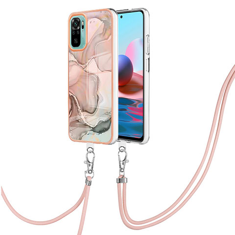 Handyhülle Silikon Hülle Gummi Schutzhülle Flexible Modisch Muster mit Schlüsselband Lanyard YB7 für Xiaomi Poco M5S Rosa