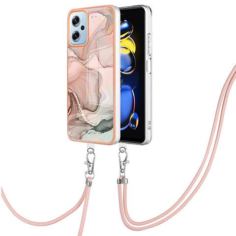 Handyhülle Silikon Hülle Gummi Schutzhülle Flexible Modisch Muster mit Schlüsselband Lanyard YB7 für Xiaomi Poco X4 GT 5G Rosa