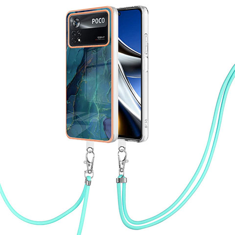 Handyhülle Silikon Hülle Gummi Schutzhülle Flexible Modisch Muster mit Schlüsselband Lanyard YB7 für Xiaomi Poco X4 Pro 5G Grün