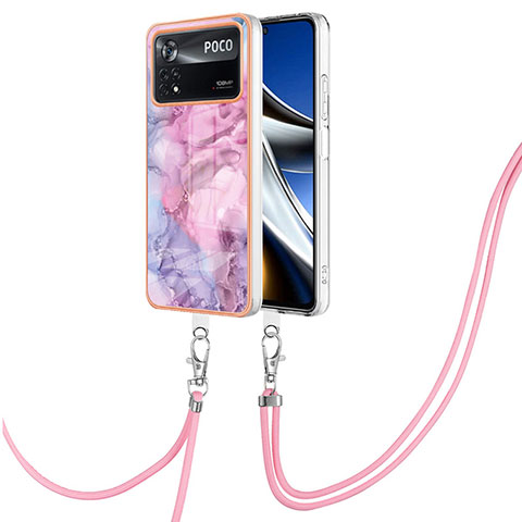 Handyhülle Silikon Hülle Gummi Schutzhülle Flexible Modisch Muster mit Schlüsselband Lanyard YB7 für Xiaomi Poco X4 Pro 5G Helles Lila