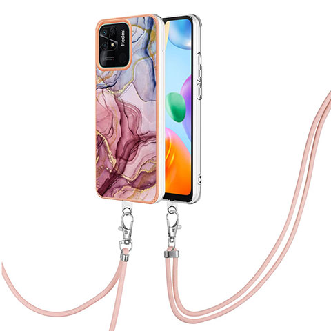 Handyhülle Silikon Hülle Gummi Schutzhülle Flexible Modisch Muster mit Schlüsselband Lanyard YB7 für Xiaomi Redmi 10 India Plusfarbig