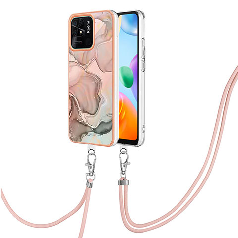 Handyhülle Silikon Hülle Gummi Schutzhülle Flexible Modisch Muster mit Schlüsselband Lanyard YB7 für Xiaomi Redmi 10 India Rosa