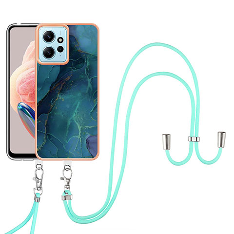 Handyhülle Silikon Hülle Gummi Schutzhülle Flexible Modisch Muster mit Schlüsselband Lanyard YB7 für Xiaomi Redmi Note 12 4G Grün