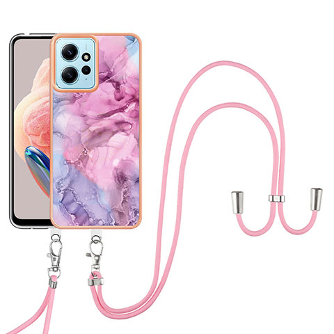 Handyhülle Silikon Hülle Gummi Schutzhülle Flexible Modisch Muster mit Schlüsselband Lanyard YB7 für Xiaomi Redmi Note 12 4G Helles Lila