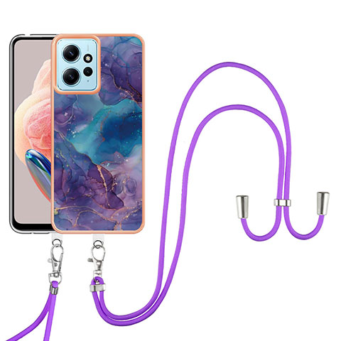 Handyhülle Silikon Hülle Gummi Schutzhülle Flexible Modisch Muster mit Schlüsselband Lanyard YB7 für Xiaomi Redmi Note 12 4G Violett