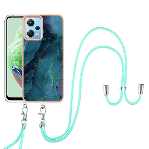 Handyhülle Silikon Hülle Gummi Schutzhülle Flexible Modisch Muster mit Schlüsselband Lanyard YB7 für Xiaomi Redmi Note 12 5G Grün