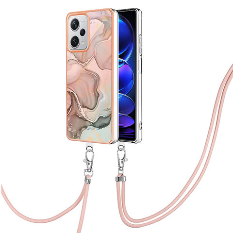 Handyhülle Silikon Hülle Gummi Schutzhülle Flexible Modisch Muster mit Schlüsselband Lanyard YB7 für Xiaomi Redmi Note 12 Explorer Rosa