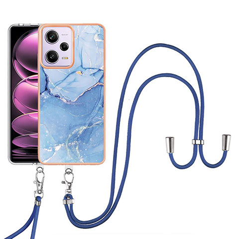 Handyhülle Silikon Hülle Gummi Schutzhülle Flexible Modisch Muster mit Schlüsselband Lanyard YB7 für Xiaomi Redmi Note 12 Pro 5G Blau