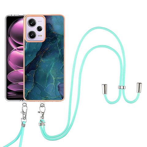 Handyhülle Silikon Hülle Gummi Schutzhülle Flexible Modisch Muster mit Schlüsselband Lanyard YB7 für Xiaomi Redmi Note 12 Pro 5G Grün