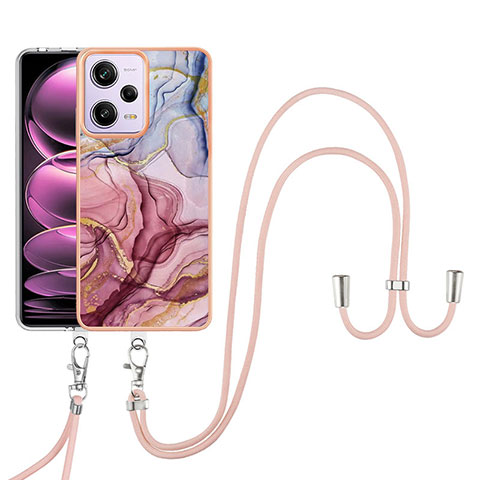 Handyhülle Silikon Hülle Gummi Schutzhülle Flexible Modisch Muster mit Schlüsselband Lanyard YB7 für Xiaomi Redmi Note 12 Pro 5G Plusfarbig