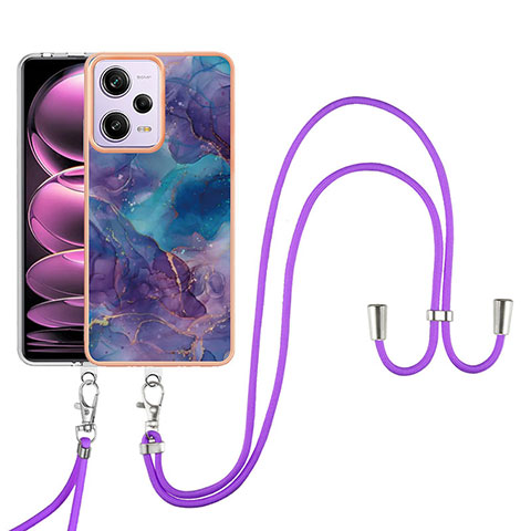 Handyhülle Silikon Hülle Gummi Schutzhülle Flexible Modisch Muster mit Schlüsselband Lanyard YB7 für Xiaomi Redmi Note 12 Pro 5G Violett