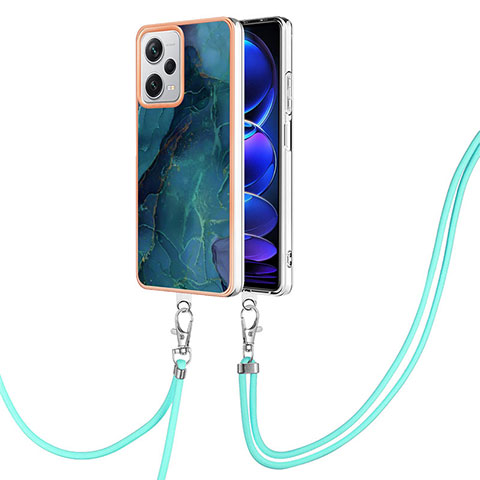 Handyhülle Silikon Hülle Gummi Schutzhülle Flexible Modisch Muster mit Schlüsselband Lanyard YB7 für Xiaomi Redmi Note 12 Pro+ Plus 5G Grün