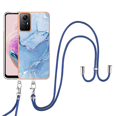 Handyhülle Silikon Hülle Gummi Schutzhülle Flexible Modisch Muster mit Schlüsselband Lanyard YB7 für Xiaomi Redmi Note 12S Blau