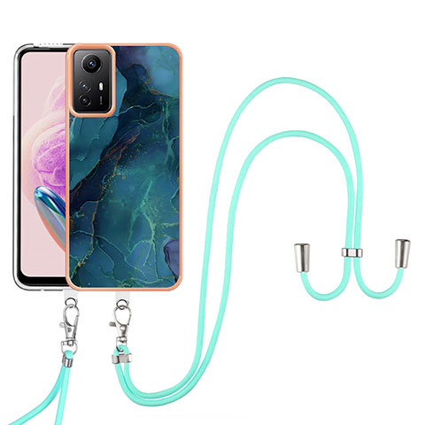 Handyhülle Silikon Hülle Gummi Schutzhülle Flexible Modisch Muster mit Schlüsselband Lanyard YB7 für Xiaomi Redmi Note 12S Grün