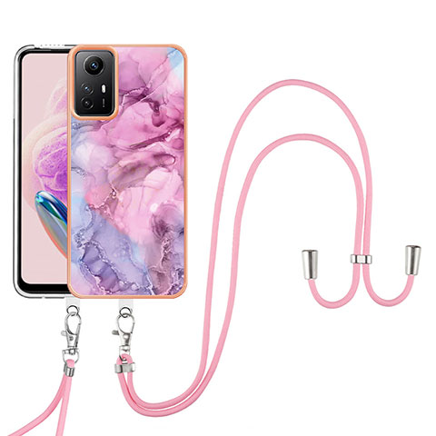 Handyhülle Silikon Hülle Gummi Schutzhülle Flexible Modisch Muster mit Schlüsselband Lanyard YB7 für Xiaomi Redmi Note 12S Helles Lila