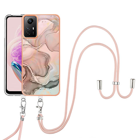 Handyhülle Silikon Hülle Gummi Schutzhülle Flexible Modisch Muster mit Schlüsselband Lanyard YB7 für Xiaomi Redmi Note 12S Rosa