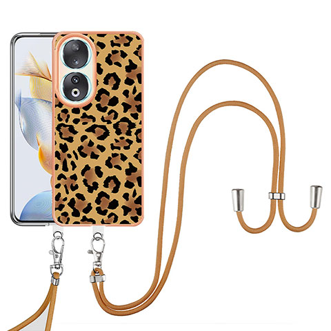 Handyhülle Silikon Hülle Gummi Schutzhülle Flexible Modisch Muster mit Schlüsselband Lanyard YB8 für Huawei Honor 90 5G Braun