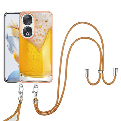 Handyhülle Silikon Hülle Gummi Schutzhülle Flexible Modisch Muster mit Schlüsselband Lanyard YB8 für Huawei Honor 90 5G Gelb