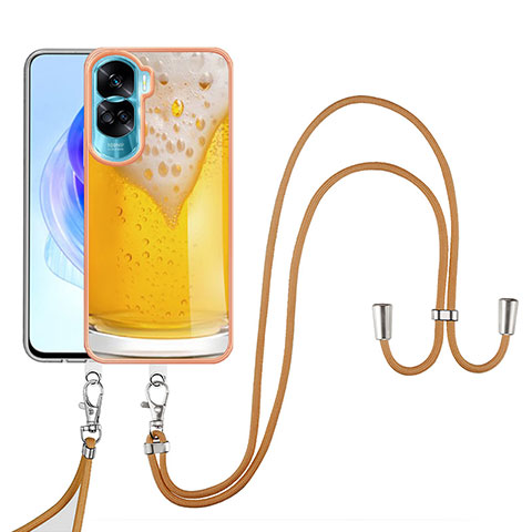 Handyhülle Silikon Hülle Gummi Schutzhülle Flexible Modisch Muster mit Schlüsselband Lanyard YB8 für Huawei Honor 90 Lite 5G Gelb