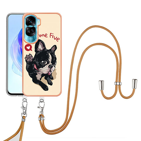 Handyhülle Silikon Hülle Gummi Schutzhülle Flexible Modisch Muster mit Schlüsselband Lanyard YB8 für Huawei Honor 90 Lite 5G Kahki