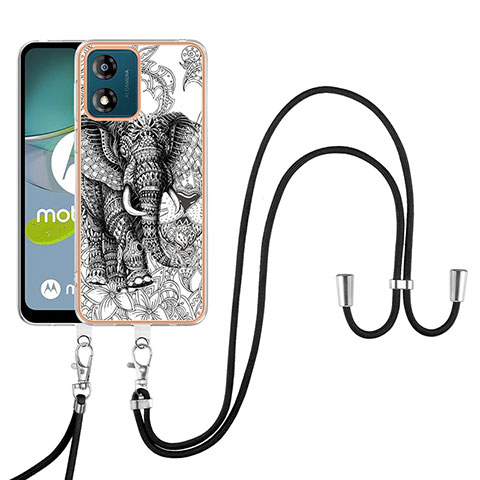 Handyhülle Silikon Hülle Gummi Schutzhülle Flexible Modisch Muster mit Schlüsselband Lanyard YB8 für Motorola Moto E13 Grau