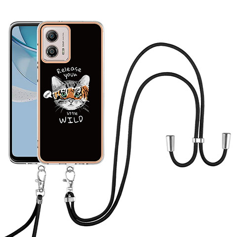 Handyhülle Silikon Hülle Gummi Schutzhülle Flexible Modisch Muster mit Schlüsselband Lanyard YB8 für Motorola Moto G53j 5G Schwarz