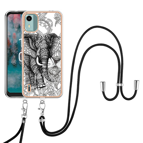 Handyhülle Silikon Hülle Gummi Schutzhülle Flexible Modisch Muster mit Schlüsselband Lanyard YB8 für Nokia C12 Plus Grau