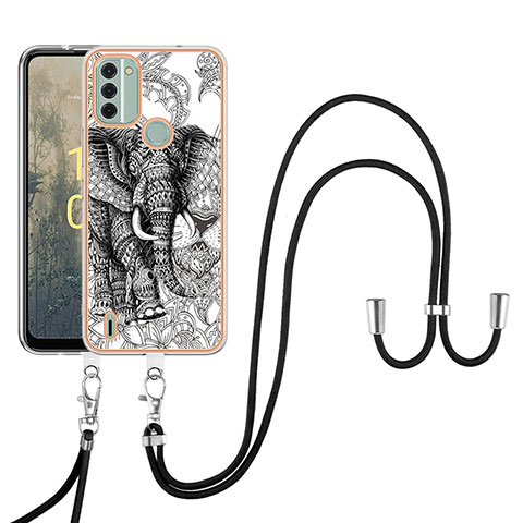 Handyhülle Silikon Hülle Gummi Schutzhülle Flexible Modisch Muster mit Schlüsselband Lanyard YB8 für Nokia C31 Grau