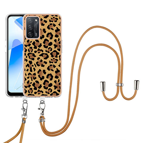 Handyhülle Silikon Hülle Gummi Schutzhülle Flexible Modisch Muster mit Schlüsselband Lanyard YB8 für Oppo A55 5G Braun