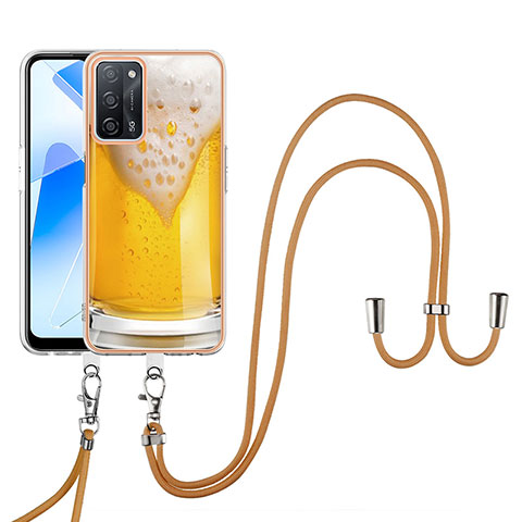 Handyhülle Silikon Hülle Gummi Schutzhülle Flexible Modisch Muster mit Schlüsselband Lanyard YB8 für Oppo A55 5G Gelb