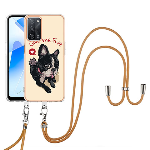 Handyhülle Silikon Hülle Gummi Schutzhülle Flexible Modisch Muster mit Schlüsselband Lanyard YB8 für Oppo A55 5G Kahki