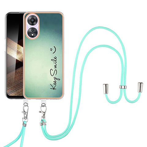 Handyhülle Silikon Hülle Gummi Schutzhülle Flexible Modisch Muster mit Schlüsselband Lanyard YB8 für Oppo A78 4G Grün