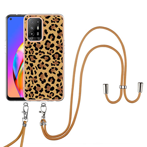 Handyhülle Silikon Hülle Gummi Schutzhülle Flexible Modisch Muster mit Schlüsselband Lanyard YB8 für Oppo A94 5G Braun