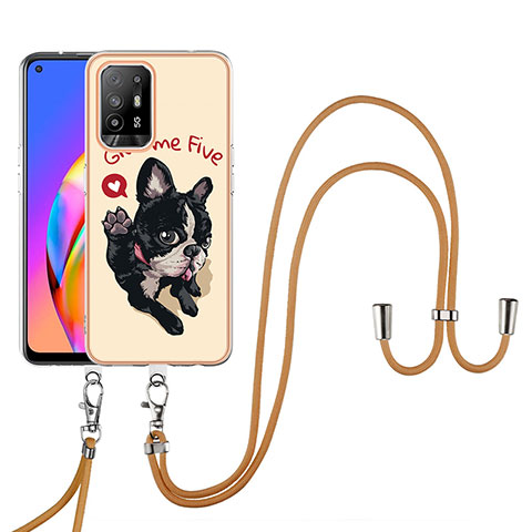 Handyhülle Silikon Hülle Gummi Schutzhülle Flexible Modisch Muster mit Schlüsselband Lanyard YB8 für Oppo A94 5G Kahki