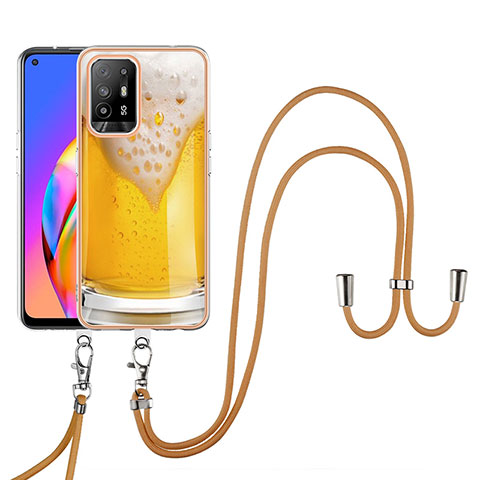 Handyhülle Silikon Hülle Gummi Schutzhülle Flexible Modisch Muster mit Schlüsselband Lanyard YB8 für Oppo A95 5G Gelb