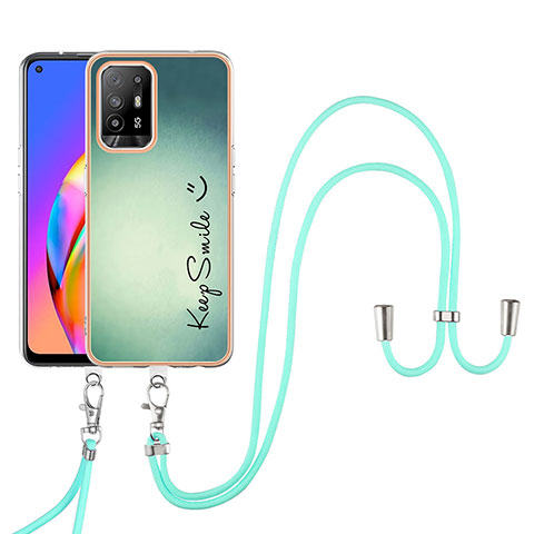 Handyhülle Silikon Hülle Gummi Schutzhülle Flexible Modisch Muster mit Schlüsselband Lanyard YB8 für Oppo A95 5G Grün