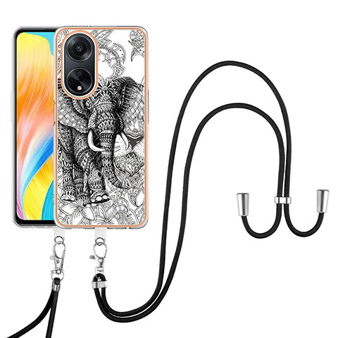 Handyhülle Silikon Hülle Gummi Schutzhülle Flexible Modisch Muster mit Schlüsselband Lanyard YB8 für Oppo A98 5G Grau