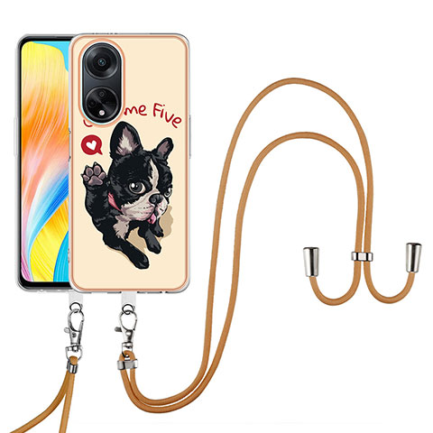 Handyhülle Silikon Hülle Gummi Schutzhülle Flexible Modisch Muster mit Schlüsselband Lanyard YB8 für Oppo A98 5G Kahki