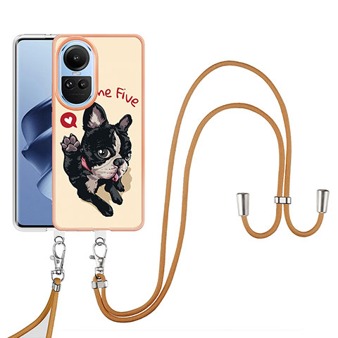 Handyhülle Silikon Hülle Gummi Schutzhülle Flexible Modisch Muster mit Schlüsselband Lanyard YB8 für Oppo Reno10 Pro 5G Kahki