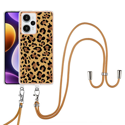 Handyhülle Silikon Hülle Gummi Schutzhülle Flexible Modisch Muster mit Schlüsselband Lanyard YB8 für Xiaomi Poco F5 5G Braun