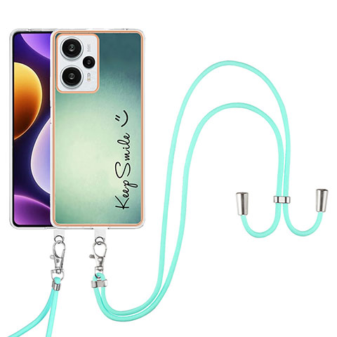 Handyhülle Silikon Hülle Gummi Schutzhülle Flexible Modisch Muster mit Schlüsselband Lanyard YB8 für Xiaomi Poco F5 5G Grün