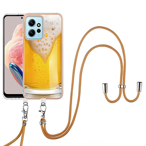 Handyhülle Silikon Hülle Gummi Schutzhülle Flexible Modisch Muster mit Schlüsselband Lanyard YB8 für Xiaomi Redmi Note 12 4G Gelb