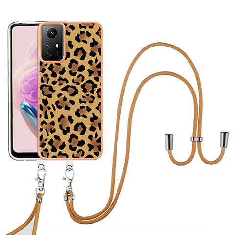 Handyhülle Silikon Hülle Gummi Schutzhülle Flexible Modisch Muster mit Schlüsselband Lanyard YB8 für Xiaomi Redmi Note 12S Braun