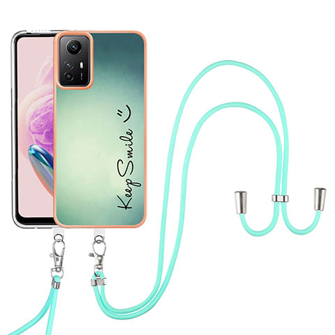 Handyhülle Silikon Hülle Gummi Schutzhülle Flexible Modisch Muster mit Schlüsselband Lanyard YB8 für Xiaomi Redmi Note 12S Grün