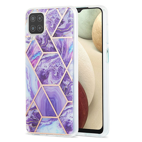 Handyhülle Silikon Hülle Gummi Schutzhülle Flexible Modisch Muster Y01B für Samsung Galaxy F12 Violett