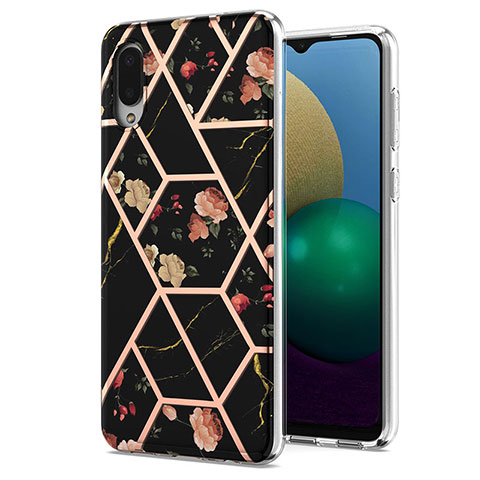 Handyhülle Silikon Hülle Gummi Schutzhülle Flexible Modisch Muster Y02B für Samsung Galaxy M02 Schwarz